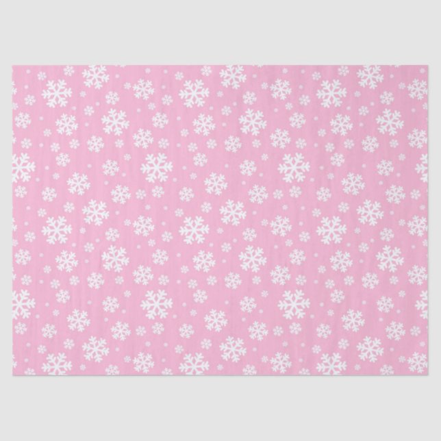 Baby Pink und weiße Weihnachtsschneeflocken Muster Seidenpapier (Vorderseite)