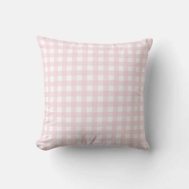 Baby Pink und White Medium Gingham. Dekokissen (Vorderseite)