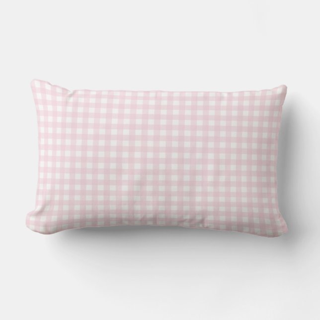 Baby Pink und White Small Gingham Muster. Lendenkissen (Vorderseite)