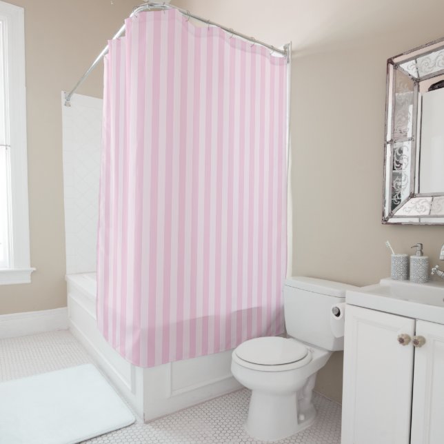 Baby Pink Vertical Stripes Shower Curtain Duschvorhang (Beispiel)