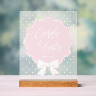 Baby Pink & White Bow Polka Punktekarten und Gesch Acrylschild