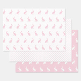 Baby Pink & White Kaninchen mit Polka Dots Muster. Geschenkpapier Set