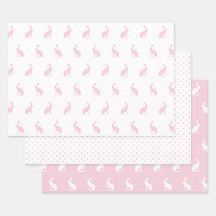Baby Pink & White Kaninchen mit Polka Dots Muster. Geschenkpapier Set