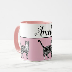 Baby Pink White Tabby Cats Whimsical Art Tasse