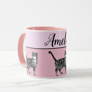 Baby Pink White Tabby Cats Whimsical Art Tasse