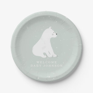 Baby Polar Bear Cub Blue Winter Baby Dusche Pappteller