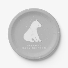 Baby Polar Bear Cub Grau Winter Baby Shower Pappteller