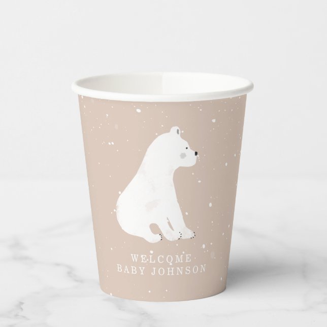Baby Polar Bear Cub Pink Winter Baby Dusche Pappbecher (Links)