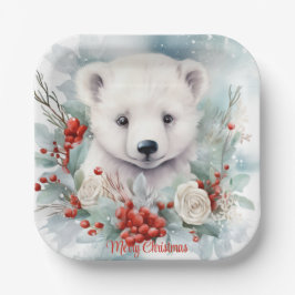 Baby Polar Bear Custom Text Holiday oder Weihnacht Pappteller