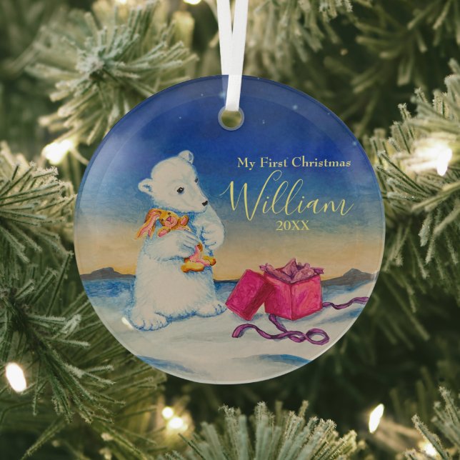 Baby Polar Bear First Baby Christmas Ornament Aus Glas (InSitu)