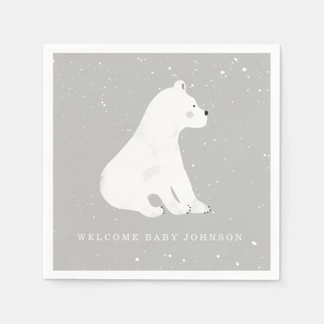 Baby Polar Bear Gray Winter Baby Dusche Serviette (Vorderseite)
