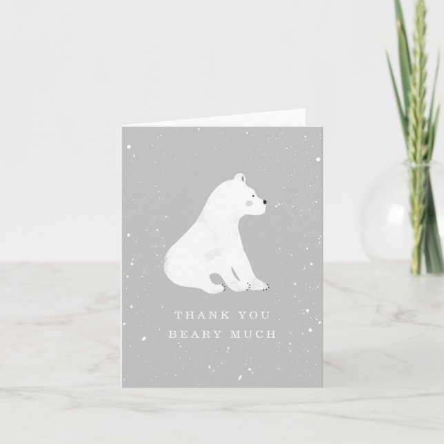 Baby Polar Bear Gray Winter Baby Dusche Vielen Dan Dankeskarte (Vorderseite)