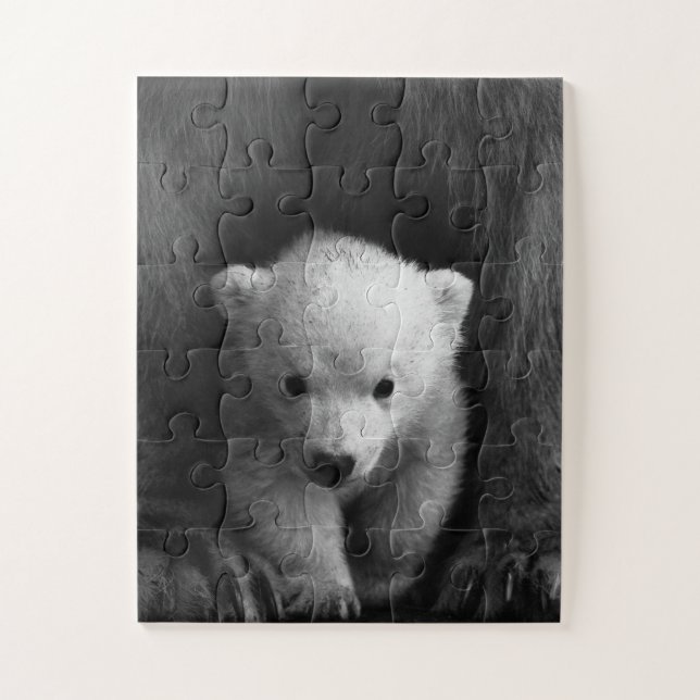 Baby Polar Bear mit Mutter, Schwarz und Weiß Puzzle (Vertikal)