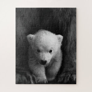Baby Polar Bear mit Mutter, Schwarz und Weiß Puzzle