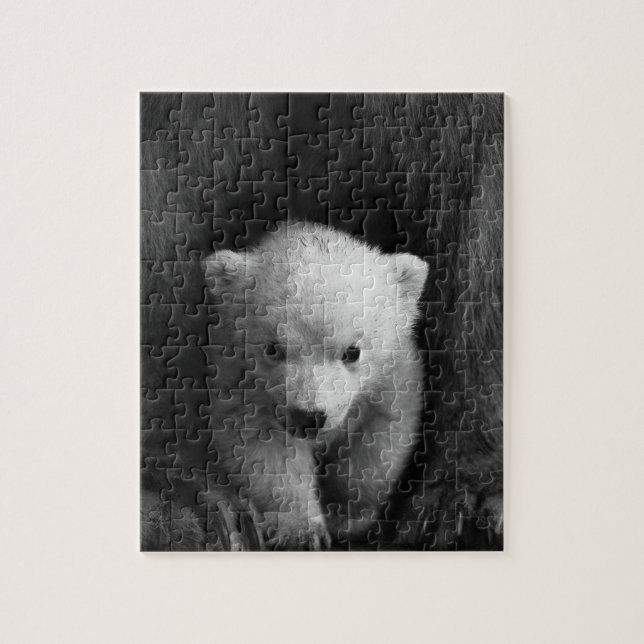 Baby Polar Bear mit Mutter, Schwarz und Weiß Puzzle (Vertikal)