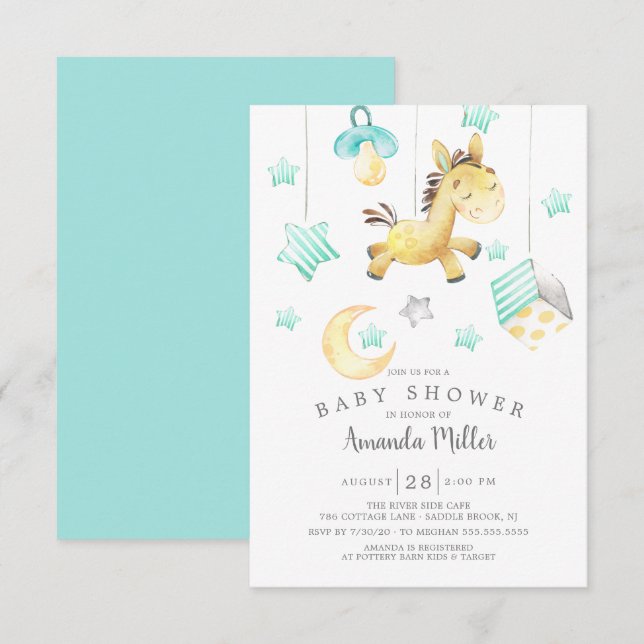 Baby Pony Mobile Neutral Baby Shower Einladung (Vorne/Hinten)