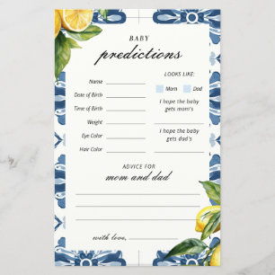 Baby Predications Lemon Positano Baby Shower Game