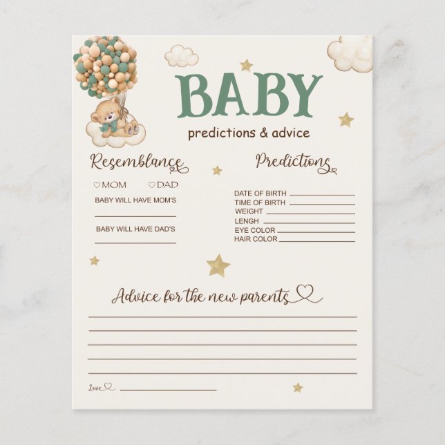 Baby Predictions & Advice Bear Balloons Green (Vorderseite)