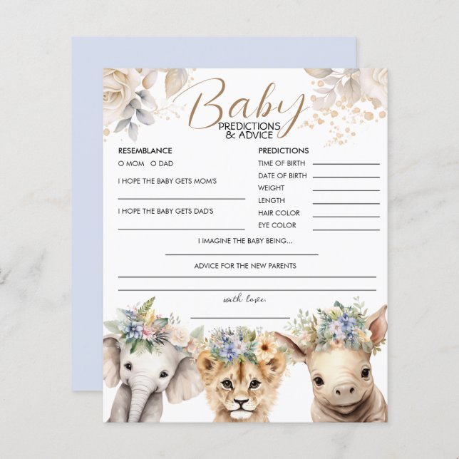 Baby Predictions & Advice Boy Safari Baby Shower (Vorne/Hinten)