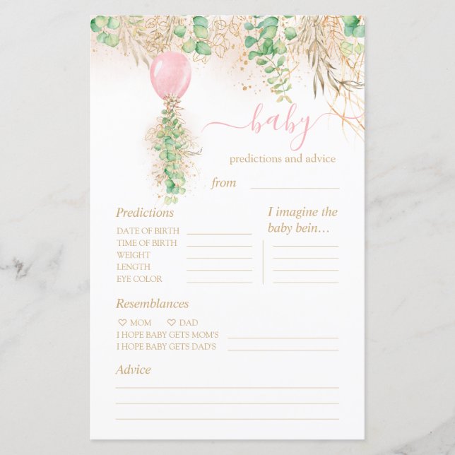 Baby Predictions and Advice Baby Shower Game (Vorderseite)