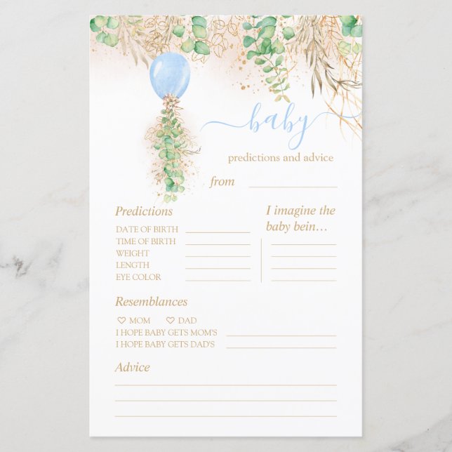 Baby Predictions and Advice Baby Shower Game (Vorderseite)