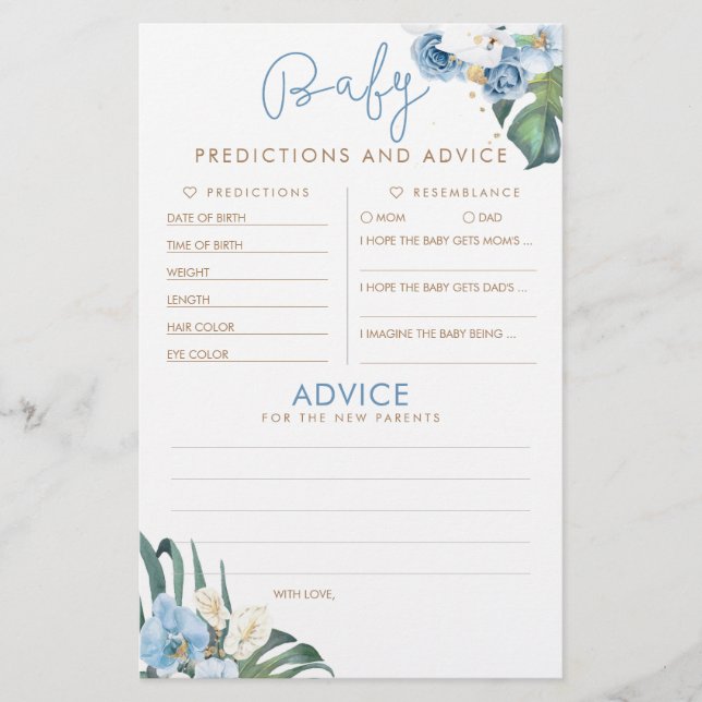 Baby Predictions and Advice Baby Shower Game (Vorderseite)