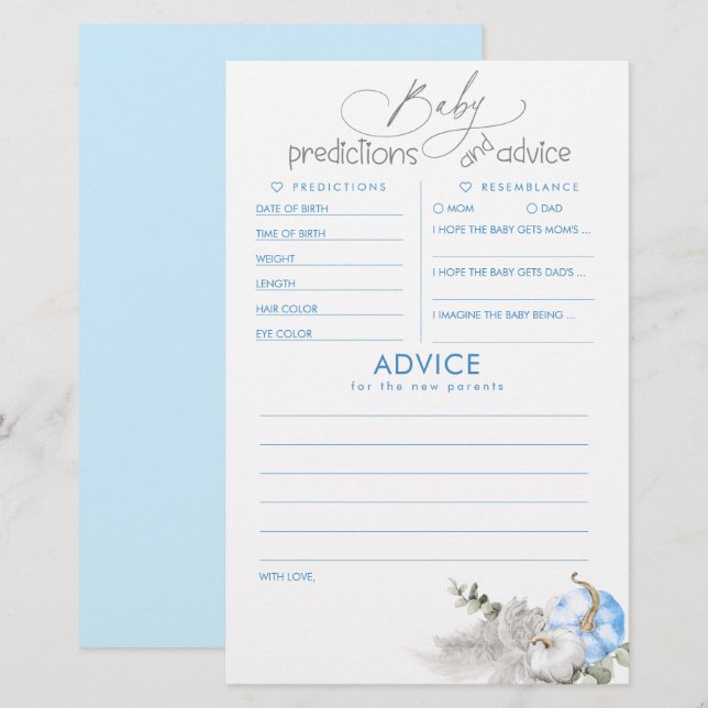 Baby Predictions and Advice Baby Shower Game (Vorne/Hinten)