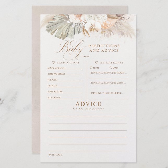 Baby Predictions and Advice Baby Shower Game (Vorne/Hinten)