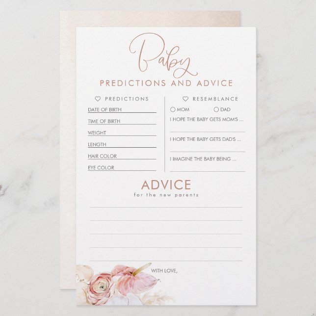 Baby Predictions and Advice Baby Shower Game (Vorne/Hinten)