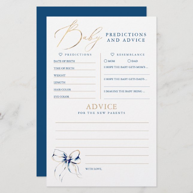 Baby Predictions and Advice Baby Shower Game (Vorne/Hinten)