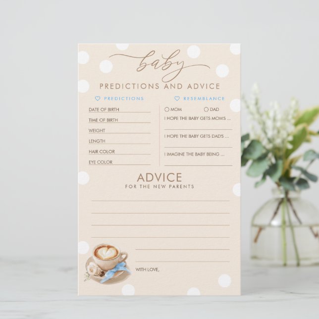 Baby Predictions and Advice Baby Shower Game (Stehend Vorderseite)