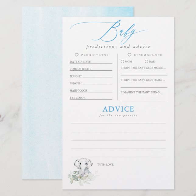 Baby Predictions and Advice Baby Shower Game (Vorne/Hinten)