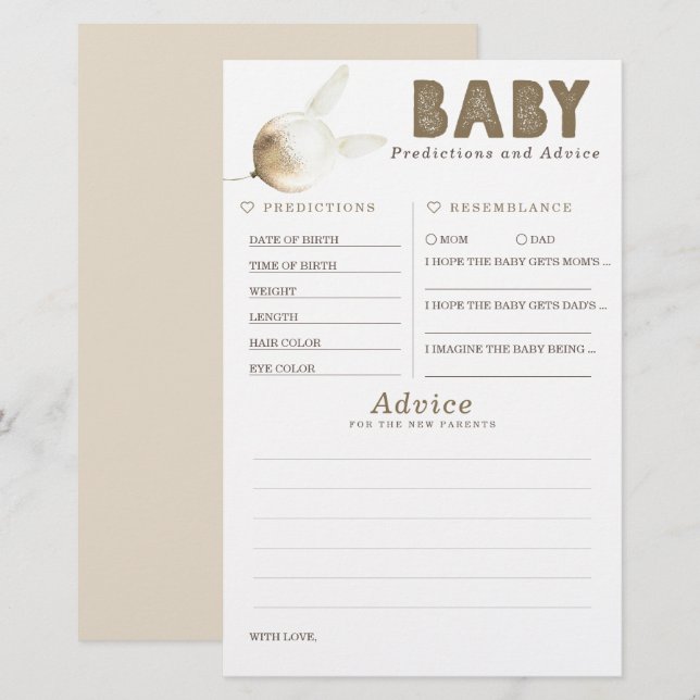 Baby Predictions and Advice Baby Shower Game (Vorne/Hinten)