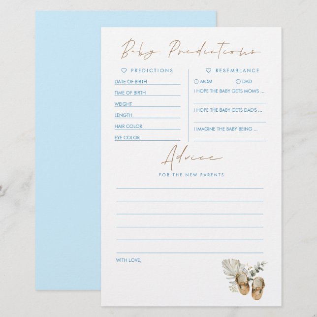 Baby Predictions and Advice Baby Shower Game (Vorne/Hinten)