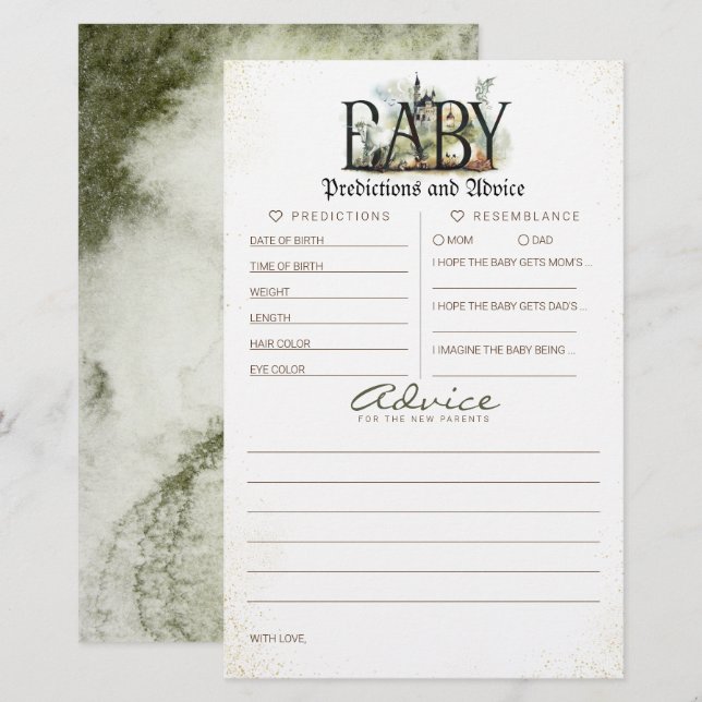 Baby Predictions and Advice Baby Shower Game (Vorne/Hinten)