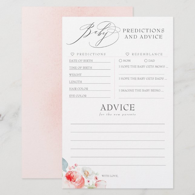 Baby Predictions and Advice Baby Shower Game (Vorne/Hinten)