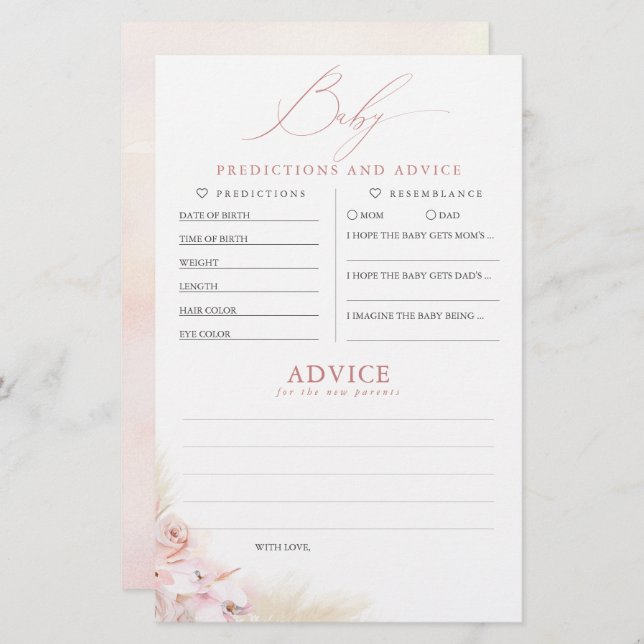 Baby Predictions and Advice Baby Shower Game (Vorne/Hinten)