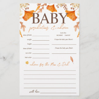 Baby Predictions and Advice Fall Baby Shower Game Flyer