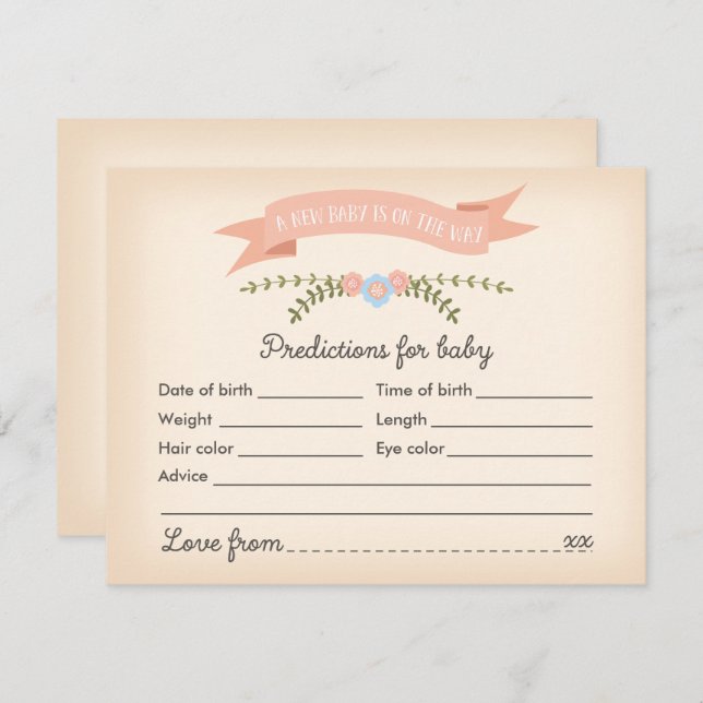 Baby Predictions - Baby Shower Game Card Einladung (Vorne/Hinten)