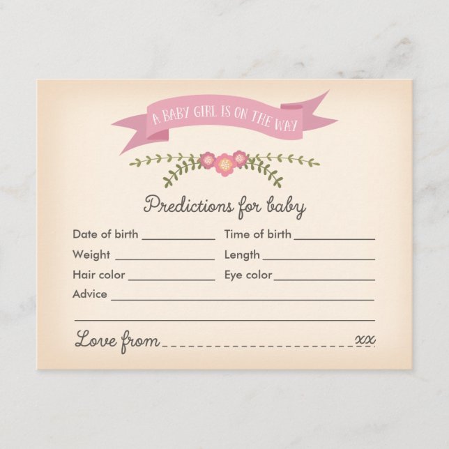 Baby Predictions - Baby Shower Game Card Hinweiskarte (Vorderseite)