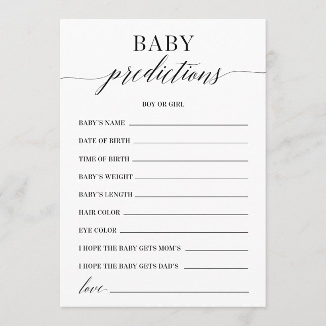 Baby Predictions Baby Shower Game Programm (Vorderseite)