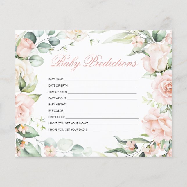 'Baby Predictions' Blush GreeneryBaby Shower Game (Vorderseite)