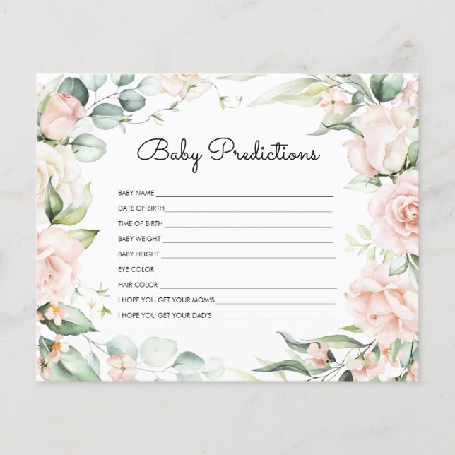 'Baby Predictions' Blush GreeneryBaby Shower Game (Vorderseite)