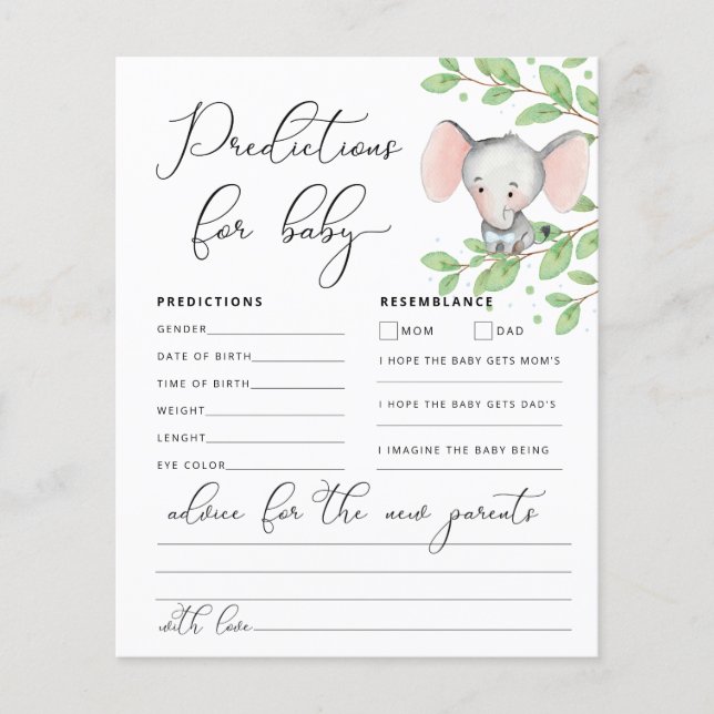 Baby Predictions Boy Elephant Shower Game (Vorderseite)