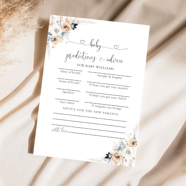 Baby Predictions Card Elfenbein und Blue Boho (Von Creator hochgeladen)