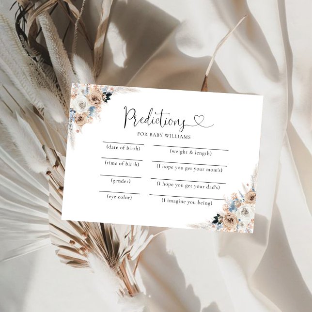 Baby Predictions Card Elfenbein und Blue Boho Einladung (Von Creator hochgeladen)