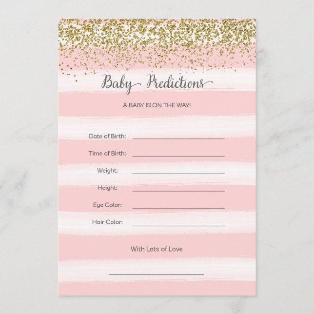 Baby Predictions Card Gold und Pink Hinweiskarte (Vorderseite)