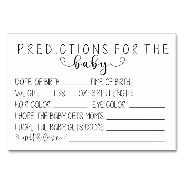 Baby Predictions Card Tischnummer (Vorderseite)
