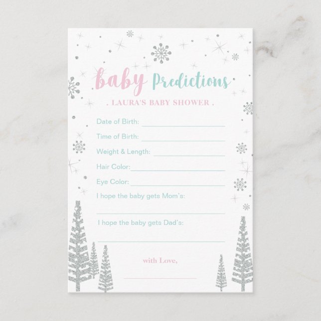 Baby Predictions Card - Winter Baby Shower Game Hinweiskarte (Vorderseite)