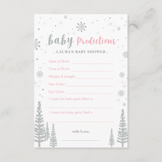 Baby Predictions Card - Winter Baby Shower Game Hinweiskarte (Vorderseite)